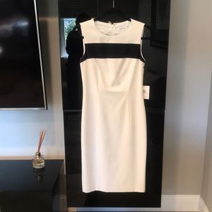 Calvin Klein, sleeveless, mid-length, off-white dress, tags attached.
